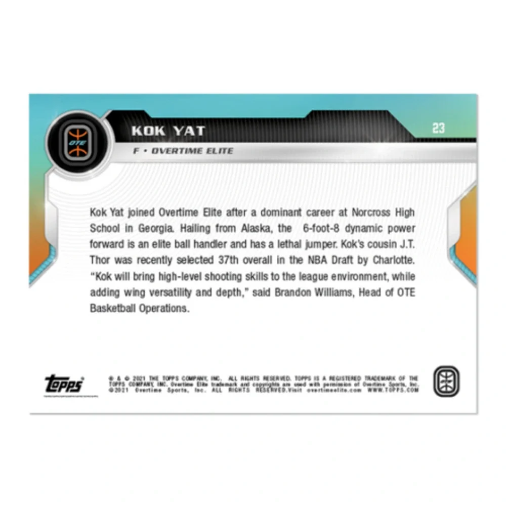 (Lot of 20) Kok Yat 2021 Overtime Elite TOPPS NOW Debut Card D-23 OTE RC